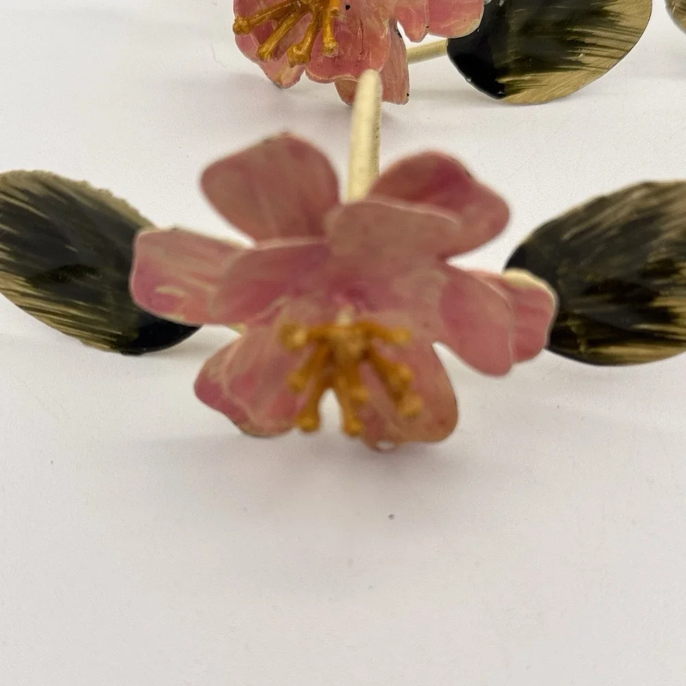 Vtg Handpainted Toleware Floral Napkin Rings Set Of 4 Cottage Core Shabby #5615‎